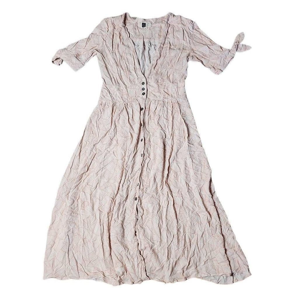 Lira deep v button front orange white banana leaf flowy midi dress